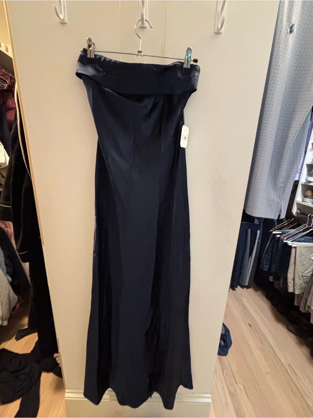 Altar'd State Navy Strapless Satin Gown